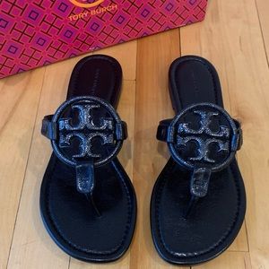 Tory Burch Miller Pave Embellished Leather Sandals Black Size 7 - NIB